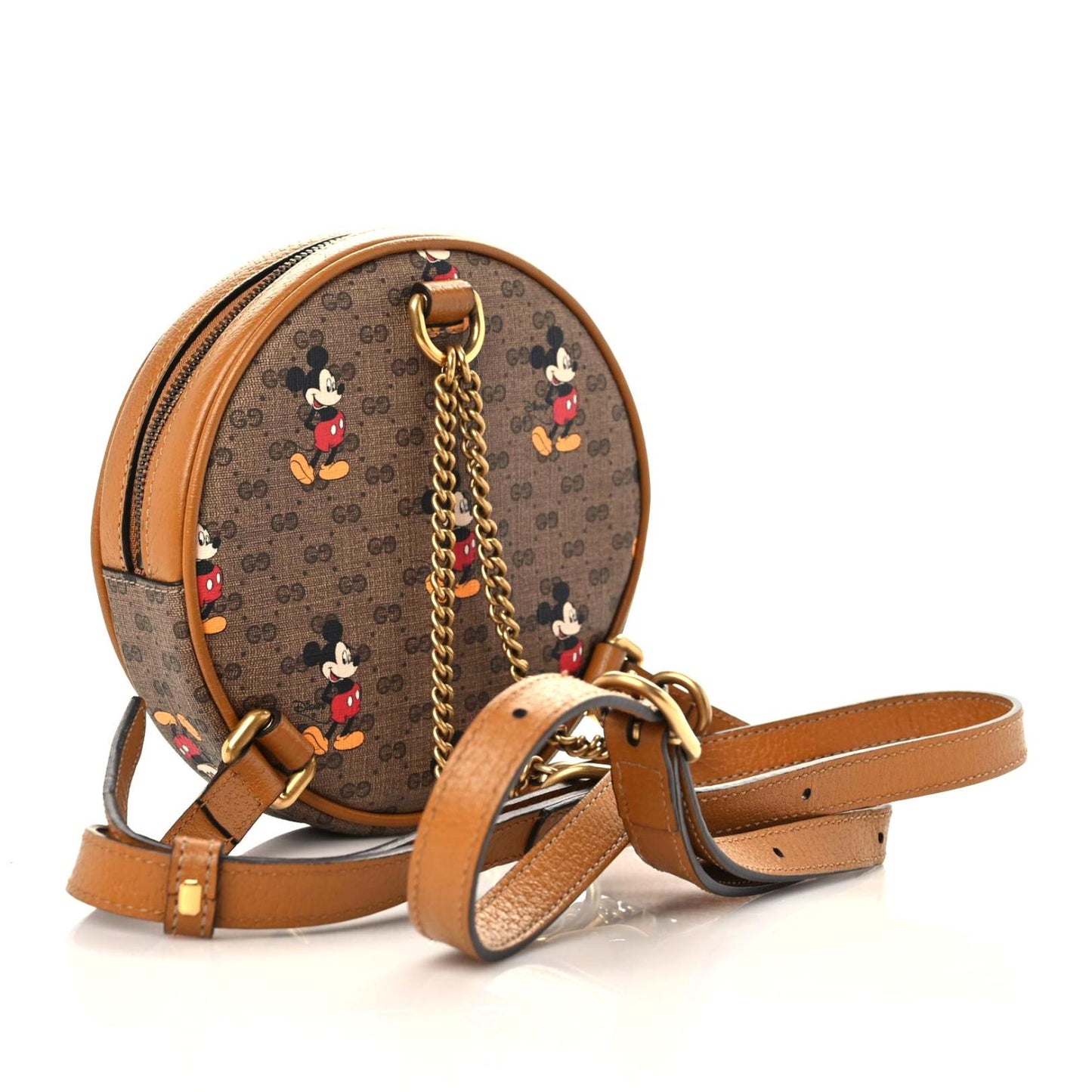 X DISNEY Mini Vintage GG Supreme Monogram Mickey Mouse Round Backpack Beige Vintage Sun Oil