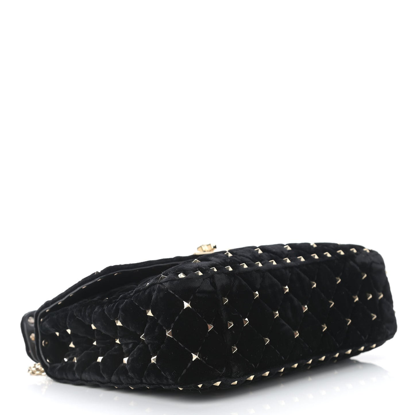 Velvet Medium Rockstud Spike Shoulder Bag Black