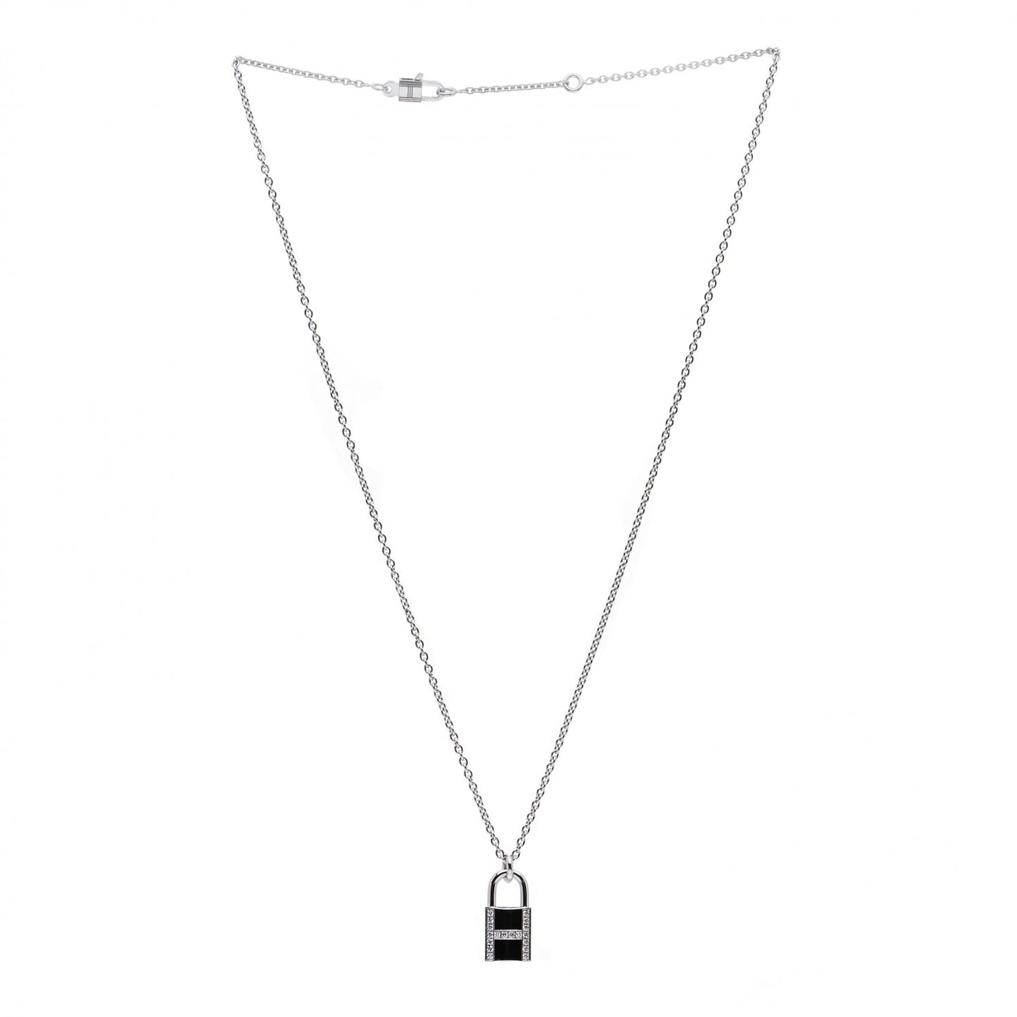 18K White Gold Diamond Amulettes Cadenas Pendant Necklace