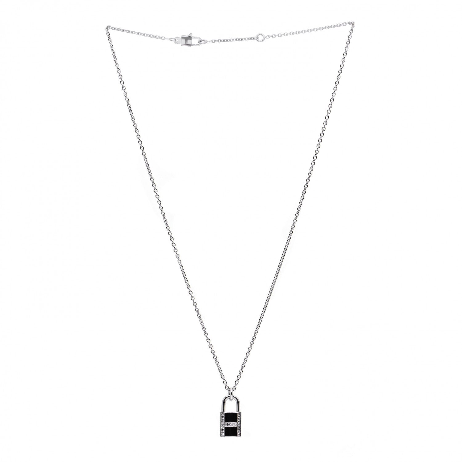 Hermes 18K White Gold Diamond Amulettes Cadenas Pendant Necklace 3 of 7
