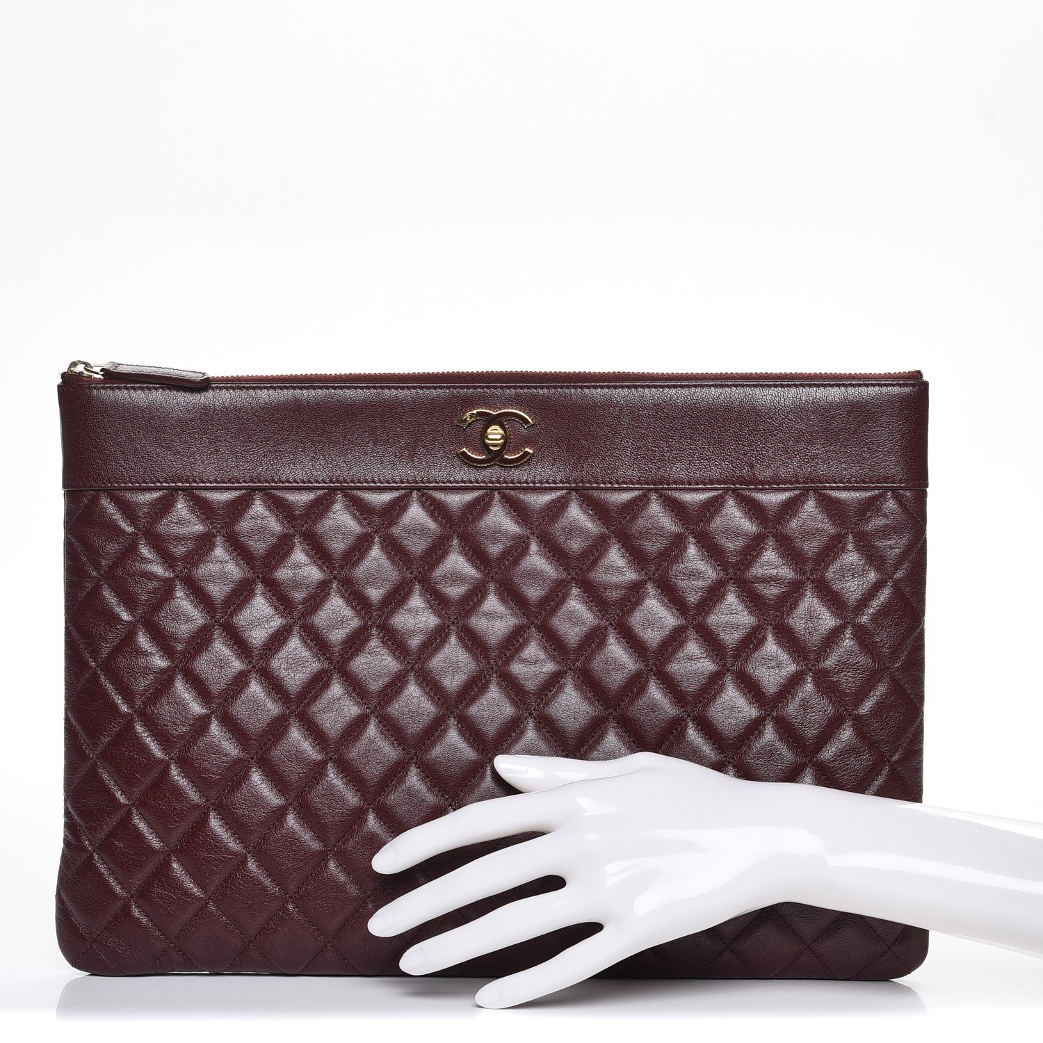 Chanel Sheepskin Quilted Large Cosmetic Case Burgundy 2 of 9