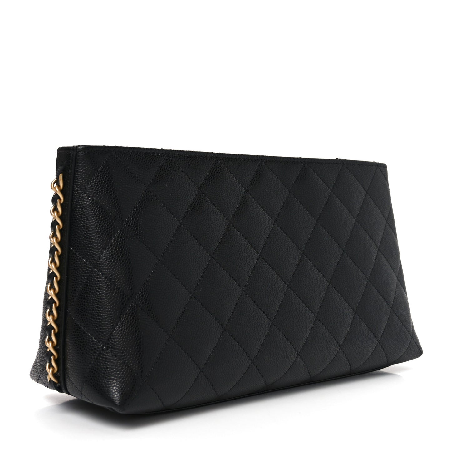 Shiny Caviar Quilted Chain Pouch Black