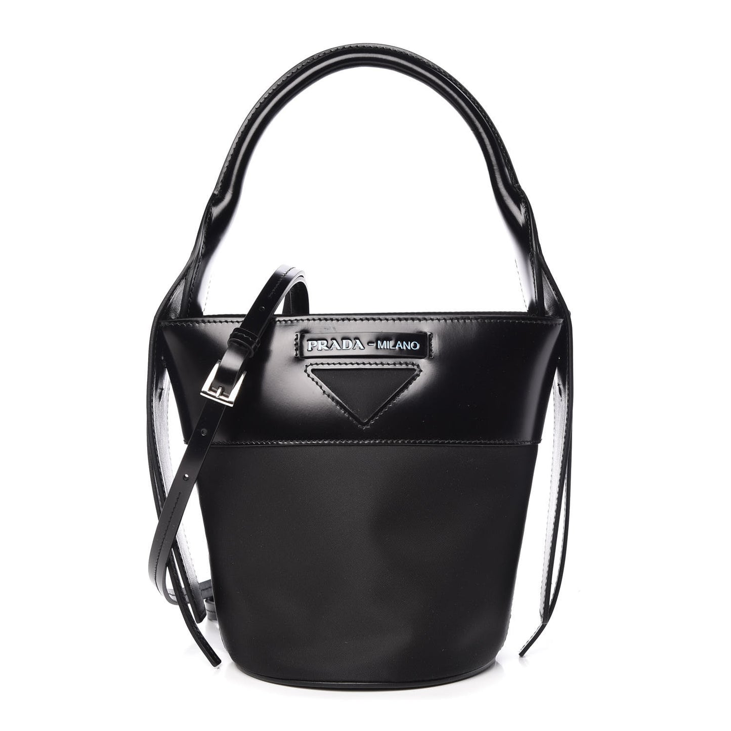Calfskin Tessuto Nylon Ouverture Bucket Bag Black