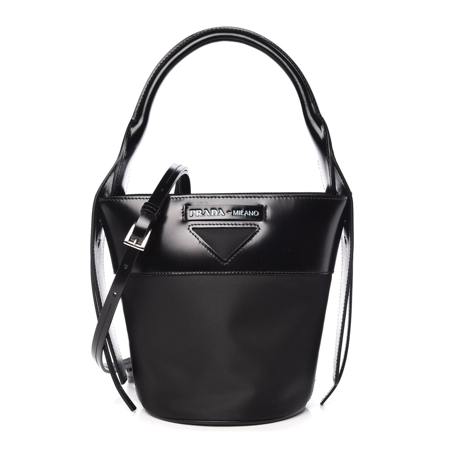 Prada Calfskin Tessuto Nylon Ouverture Bucket Bag Black 1 of 10