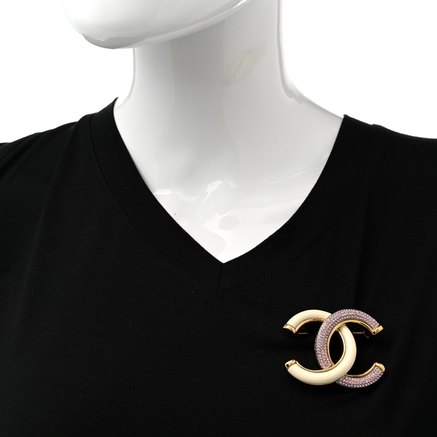 Enamel Crystal CC Brooch Light Pink Gold