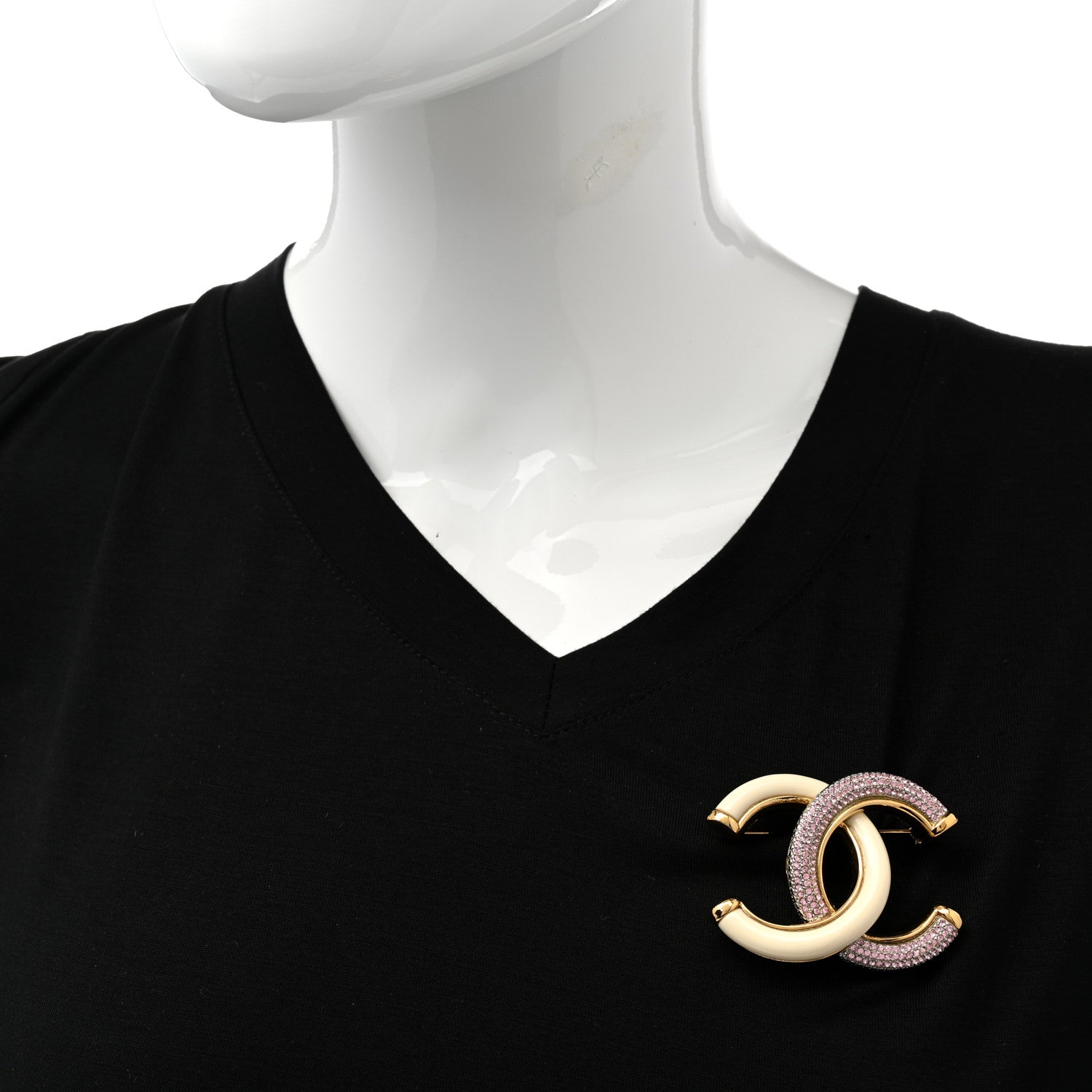 Chanel Enamel Crystal CC Brooch Light Pink Gold 2 of 5