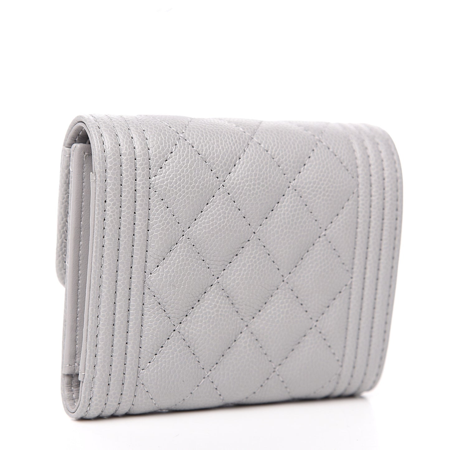 Caviar Quilted Small Boy Flap Wallet Grey