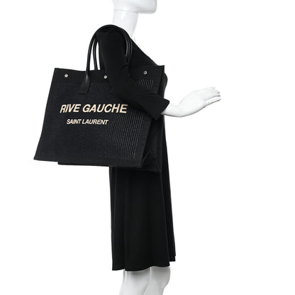 Saint Laurent Raffia Linen Calfskin Rive Gauche Tote Black 2 of 10