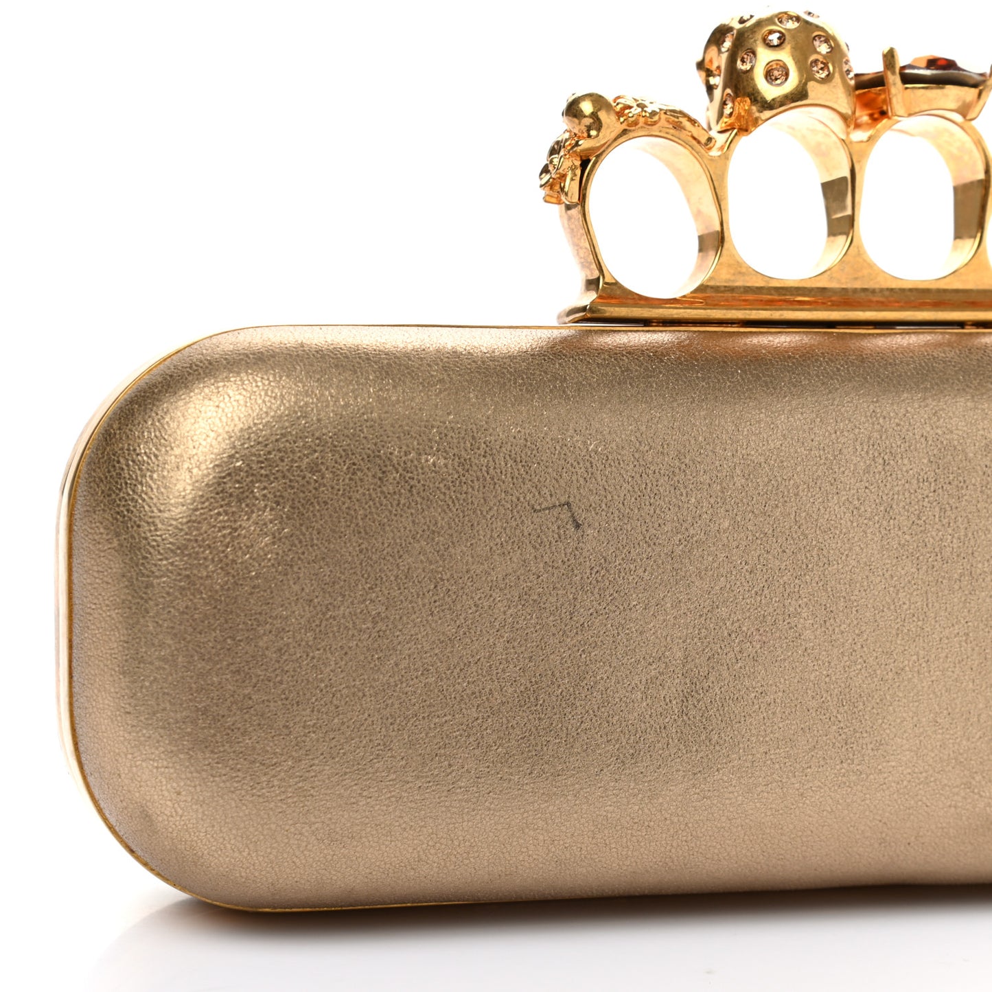 Metallic Lambskin Skull Knuckle Box Clutch Gold