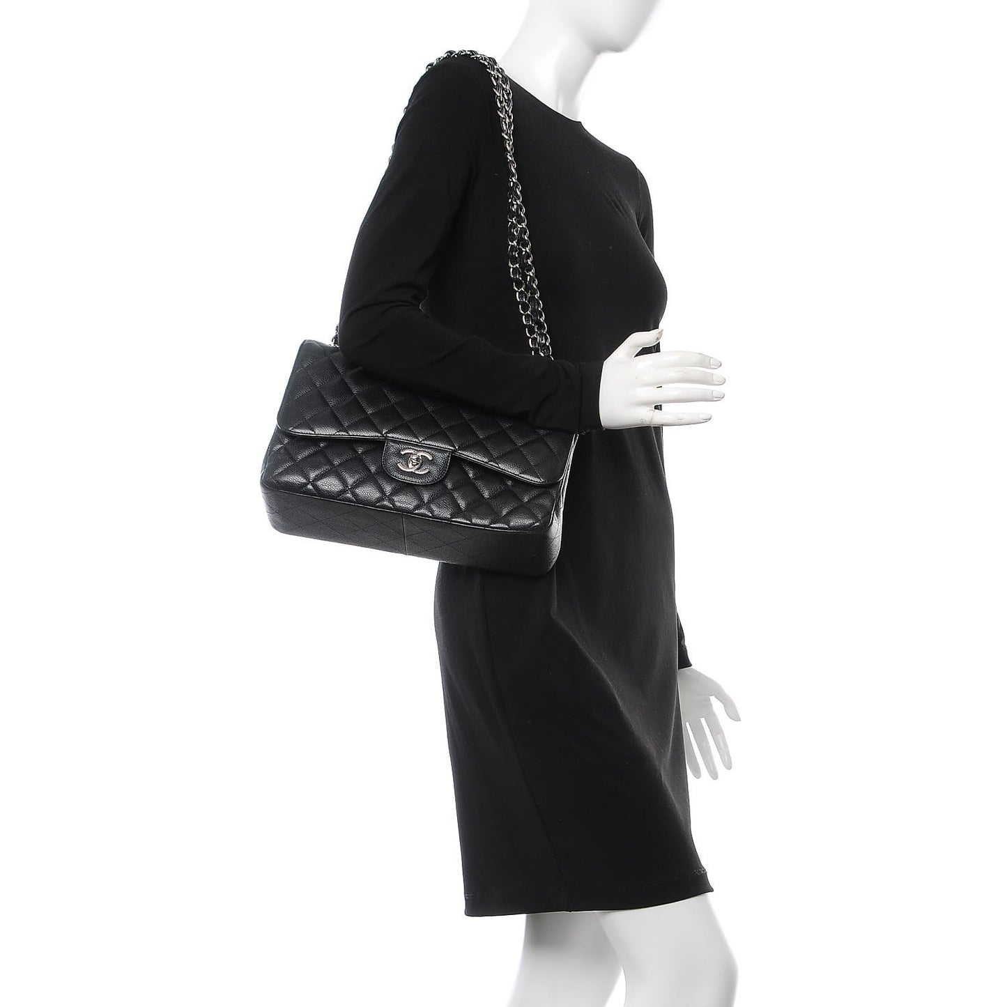 Caviar Quilted Jumbo Double Flap Black