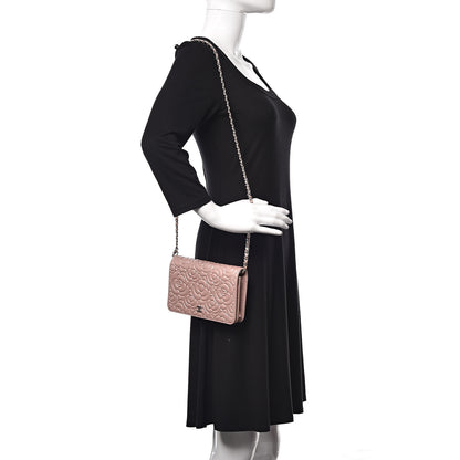 Chanel Goatskin Camellia Embossed Wallet On Chain WOC Light Pink 2 of 11