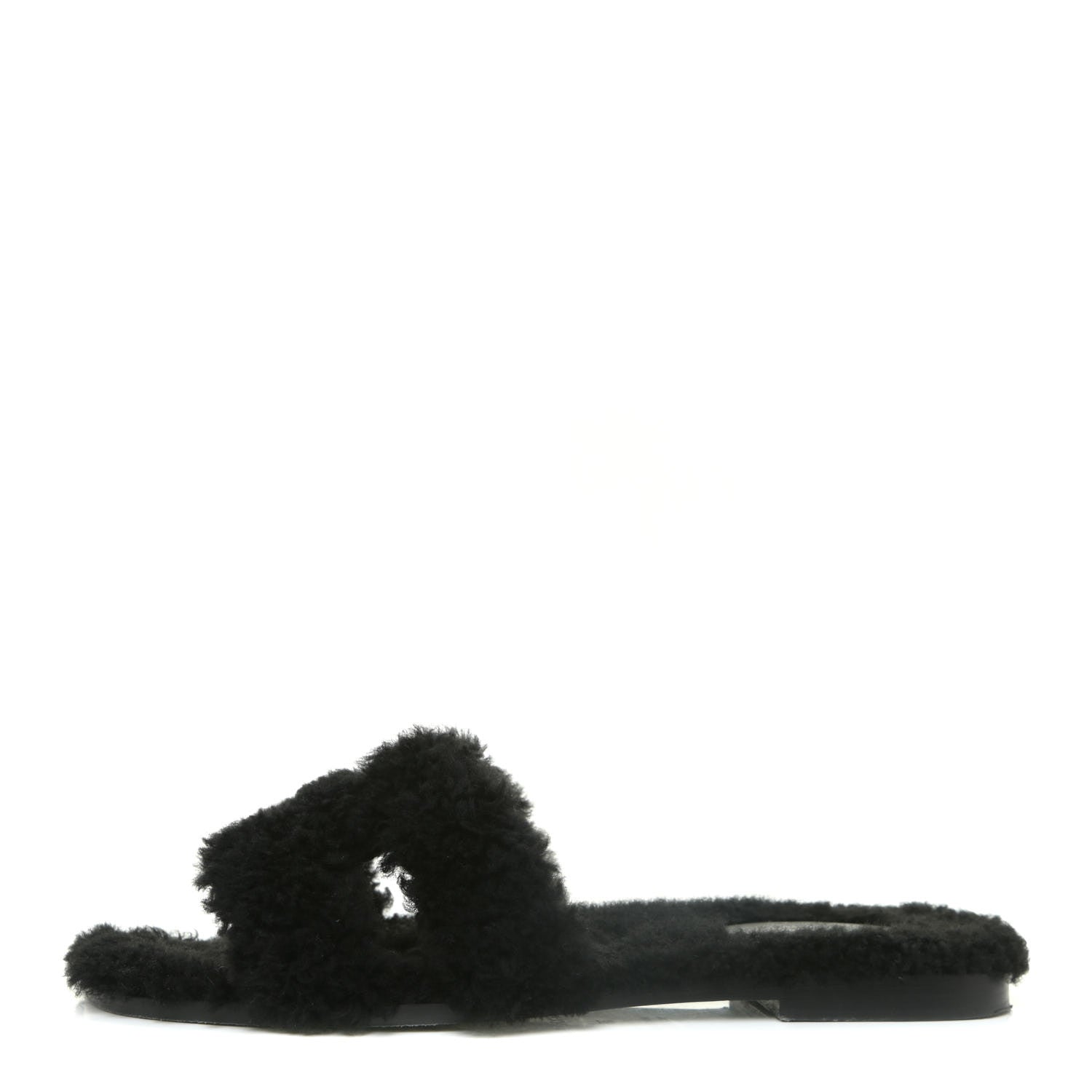 Hermes Woolskin Oran Sandals 38 Black 1 of 14