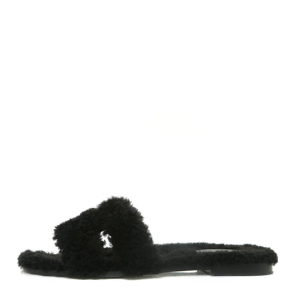 Hermes Woolskin Oran Sandals 38 Black 1 of 14