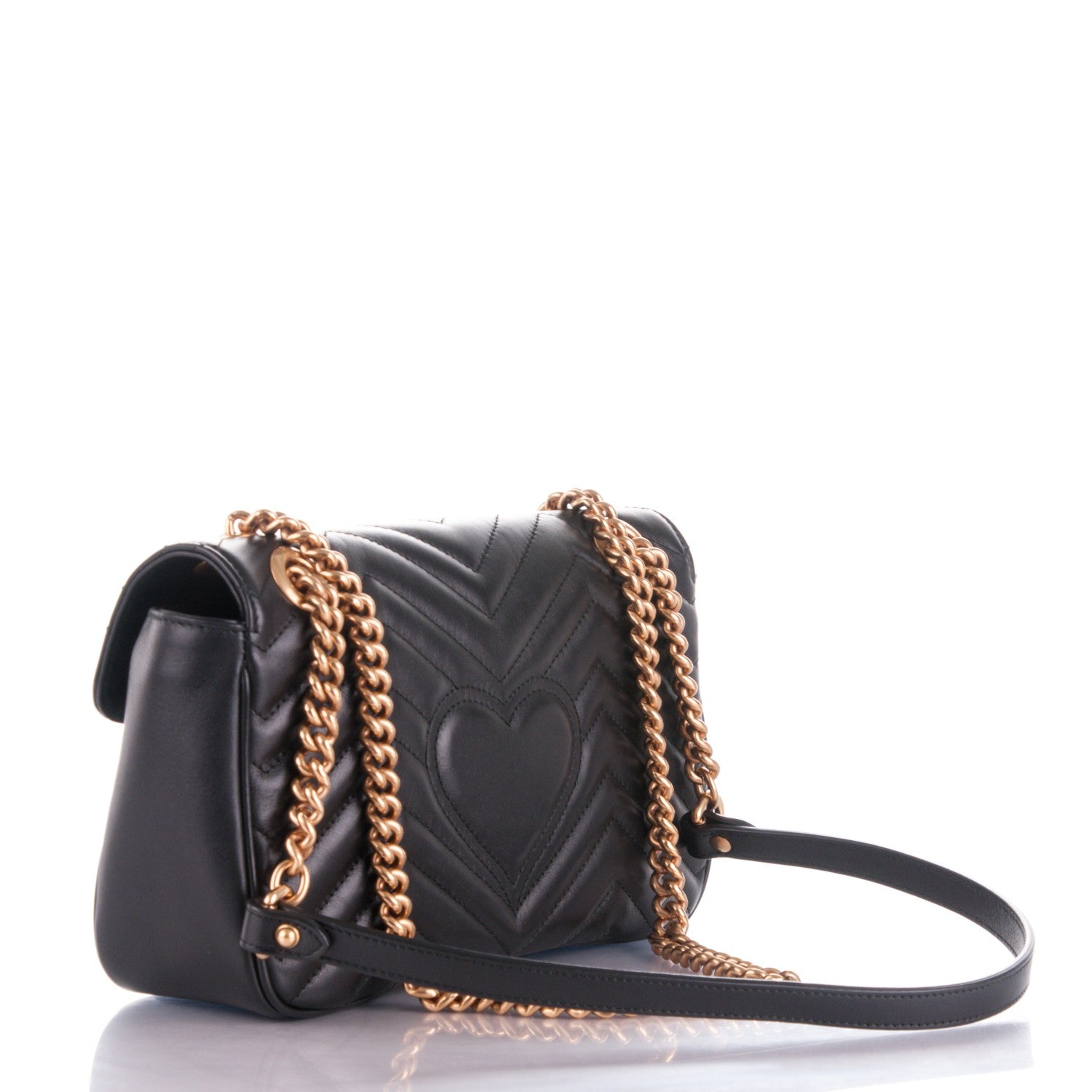 Gucci Calfskin Matelasse Small GG Marmont Shoulder Bag Black 4 of 8