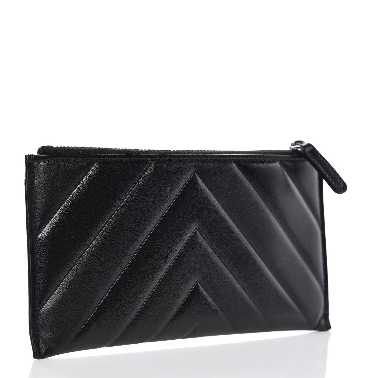 Lambskin Chevron Quilted Classic Zip Pouch Black