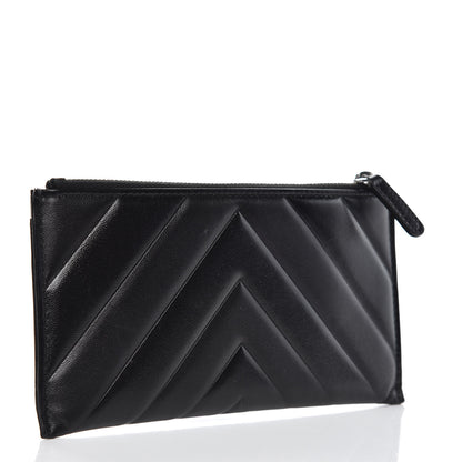 Chanel Lambskin Chevron Quilted Classic Zip Pouch Black 3 of 9
