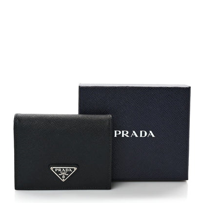 Prada Saffiano Small Triangle Bi-Fold Wallet Black 7 of 7