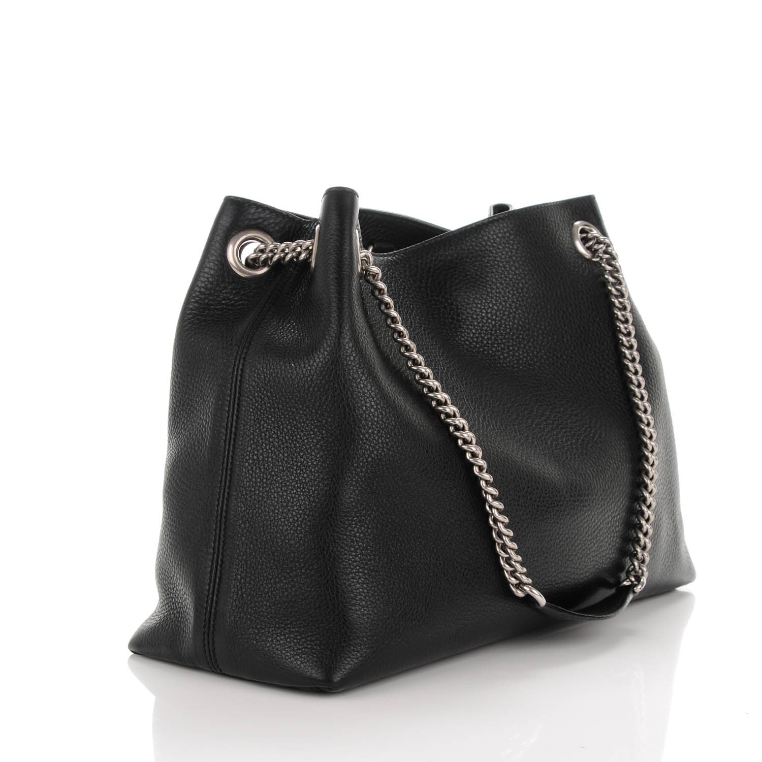 Gucci Pebbled Calfskin Studded Medium Soho Chain Shoulder Bag Black 3 of 7