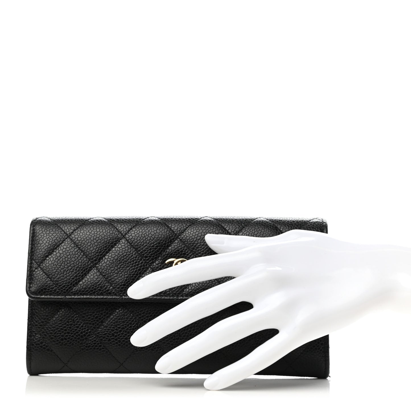 Caviar Quilted Large Gusset Flap Wallet Black