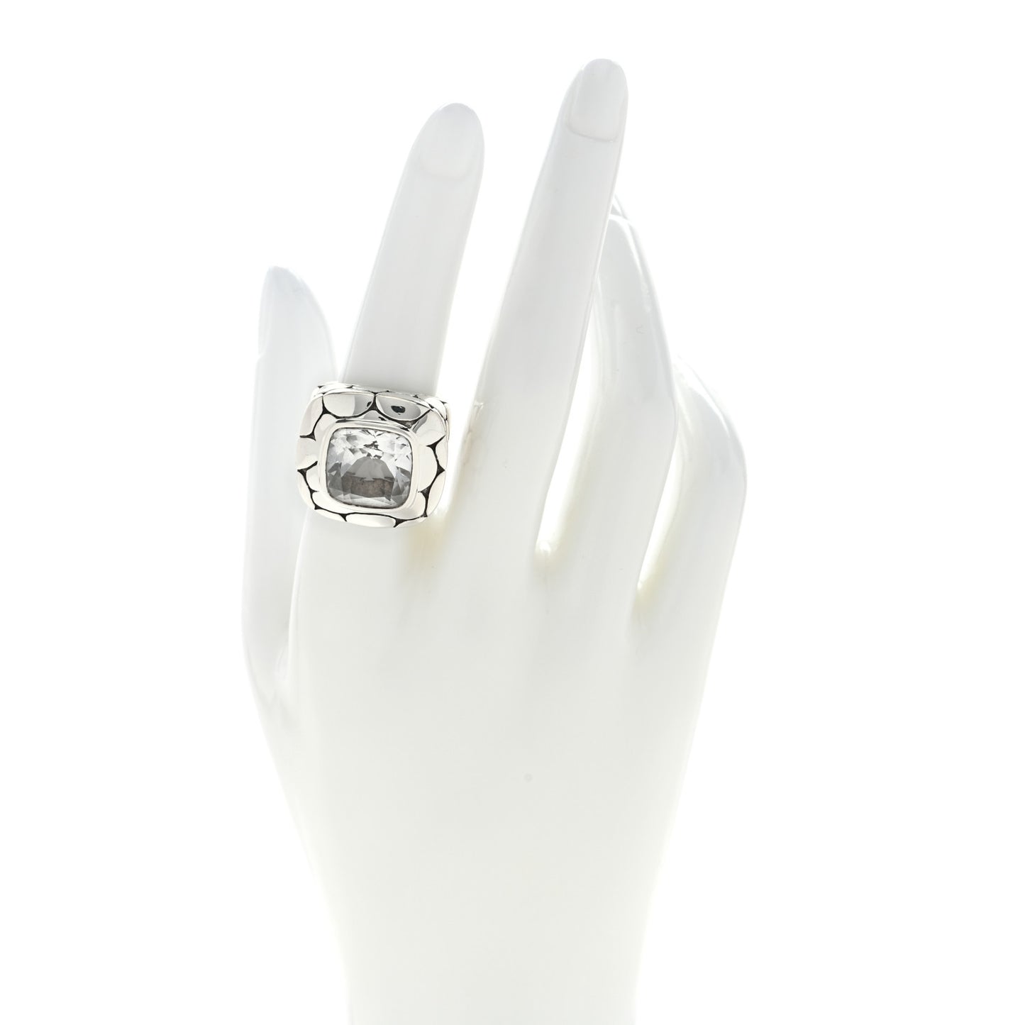 Sterling Silver White Topaz Batu Kali Square Ring 54 7