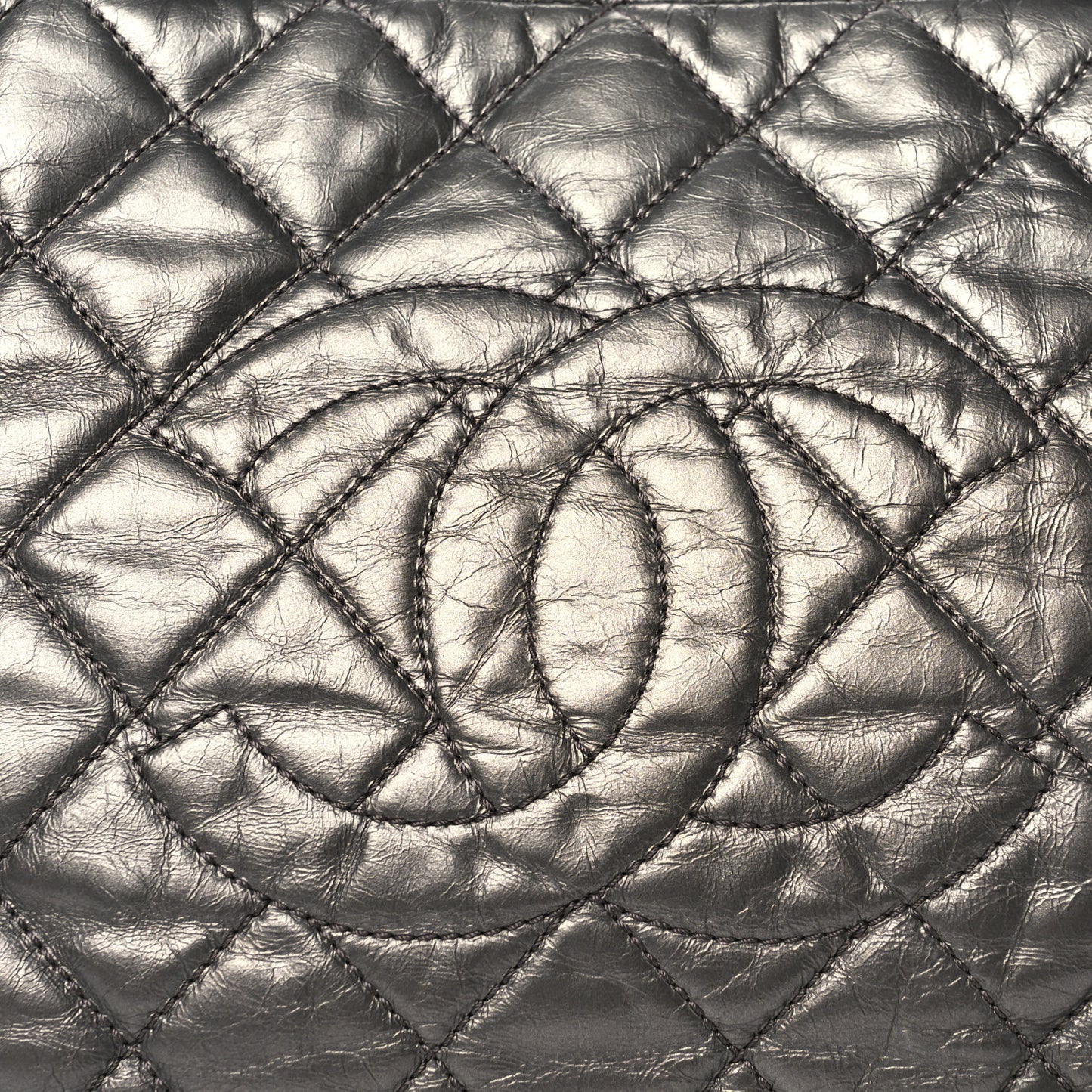 Metallic Calfskin Small Chain Me Tote Silver