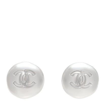 Chanel Resin Metal CC Stud Earrings Silver Pearly White 1 of 5