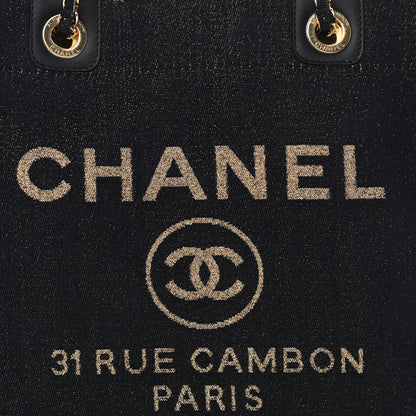 Chanel Lurex Canvas Small Deauville Tote Navy Blue Gold 8 of 10