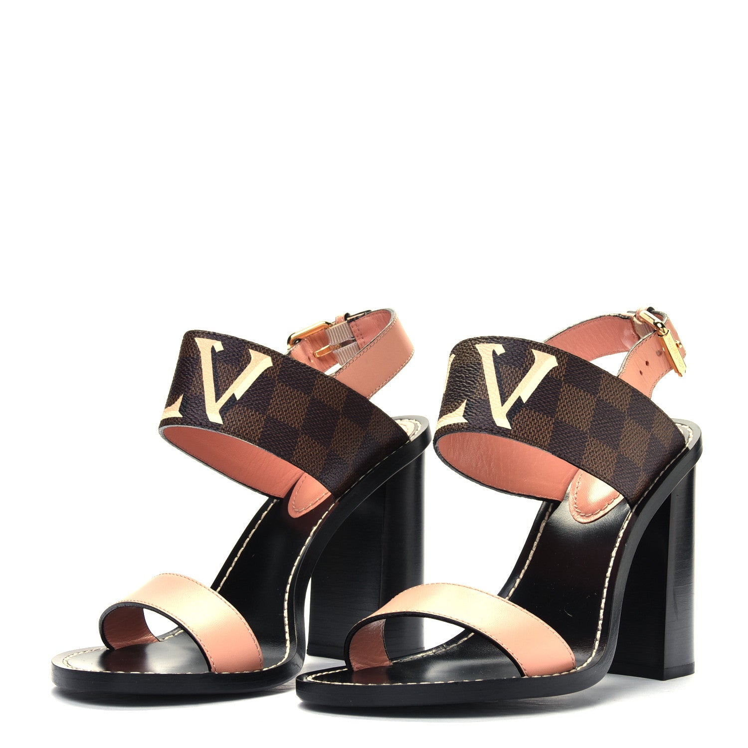 Louis Vuitton Calfskin Damier Ebene Passenger Heeled Sandals 38 3 of 5