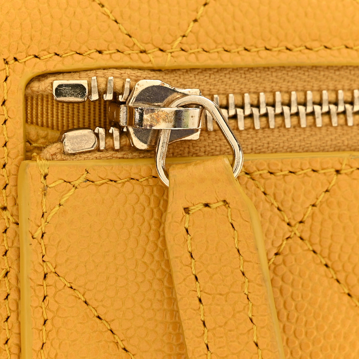 Caviar Quilted Compact Flap Wallet Yellow