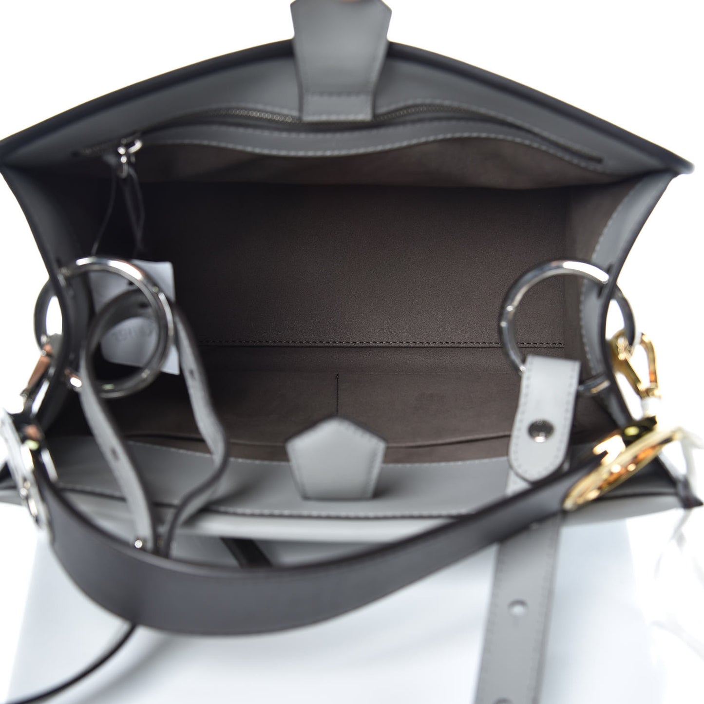 Vitello Century Opaco F is Fendi Bi-Color Small Runaway Satchel Ghiaccio Ebano