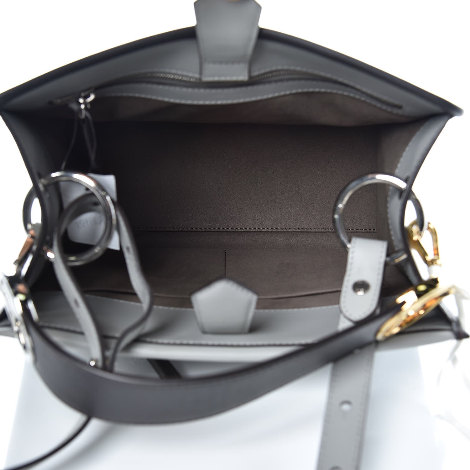 Fendi Vitello Century Opaco F is Fendi Bi-Color Small Runaway Satchel Ghiaccio Ebano 5 of 9