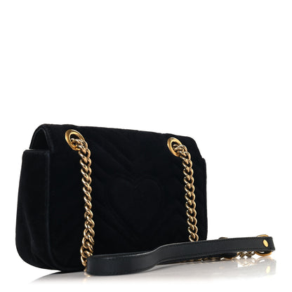 Gucci Velvet Matelasse Mini GG Marmont Shoulder Bag Black 3 of 13