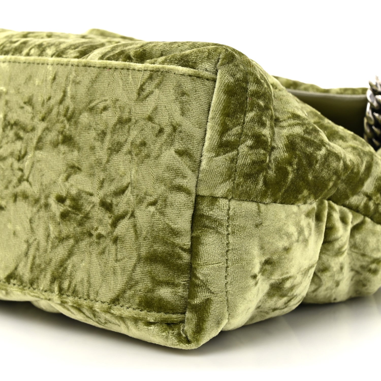 Saint Laurent Crushed Velvet Quilted Small Loulou Puffer Monogram Chain Satchel Green 9 of 10
