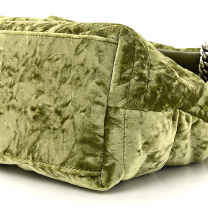 Saint Laurent Crushed Velvet Quilted Small Loulou Puffer Monogram Chain Satchel Green 9 of 10
