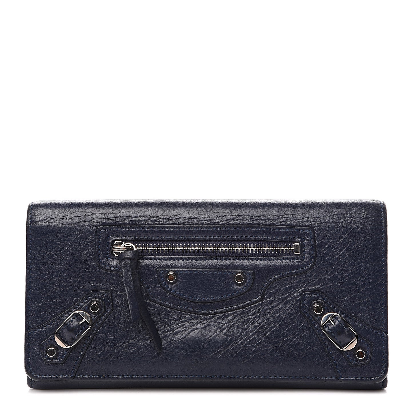 Agneau Classic Silver Hardware Money Wallet Bleu Obscur