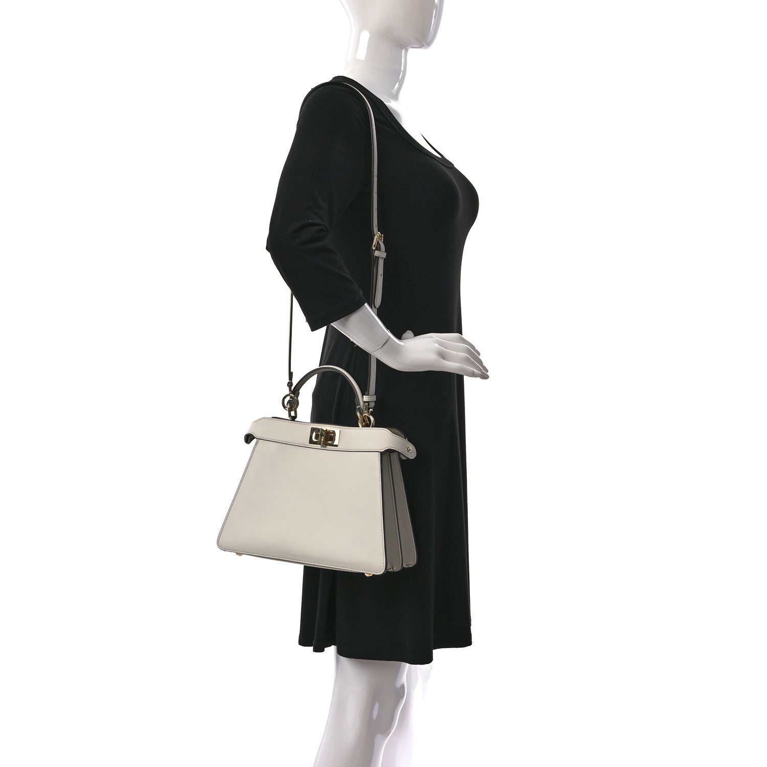 Fendi Vitello Seta Nappa Bi-Color Small Peekaboo I SEE U Satchel White Ice Light Rose Tortora 2 of 14