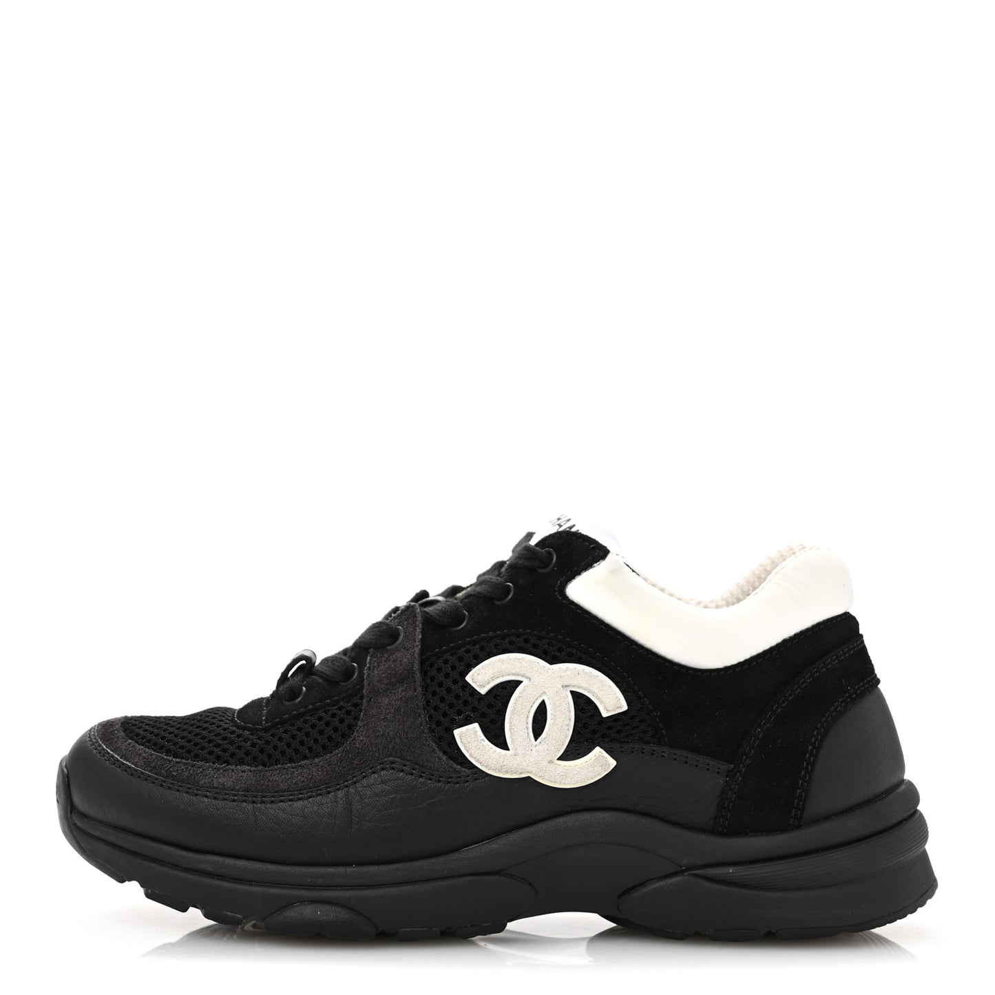 Mesh Suede Grained Calfskin Womens CC Sneakers 36 Black White