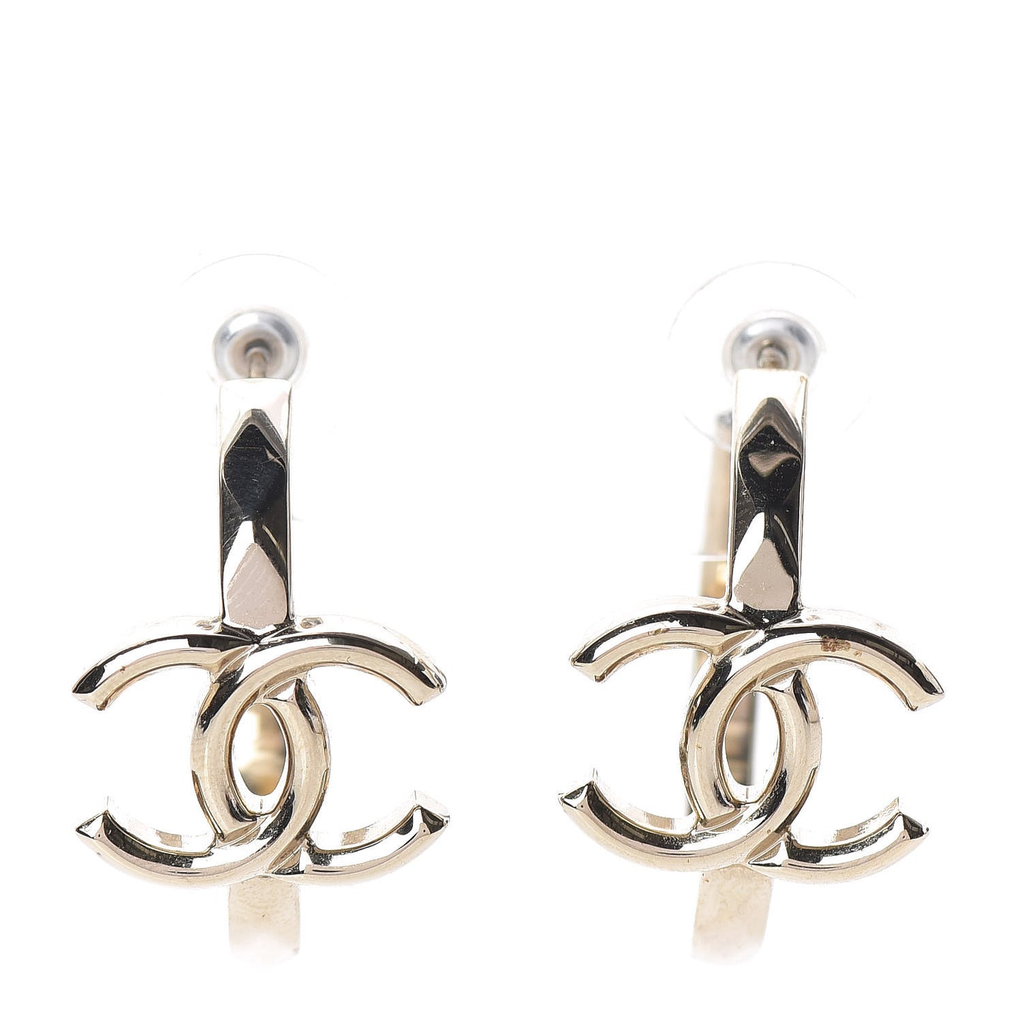 Metal Textured CC Hoop Earrings Gold