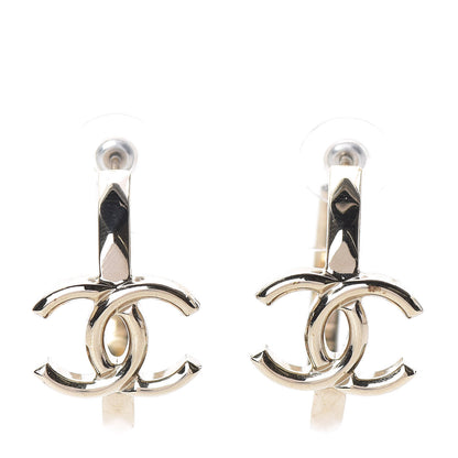 Chanel Metal Textured CC Hoop Earrings Gold 1 of 6