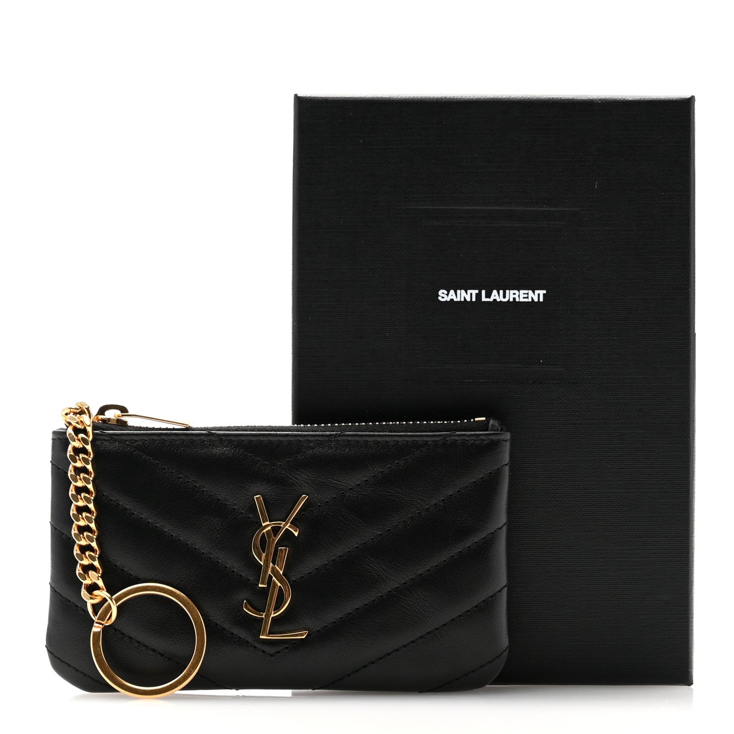 Calfskin Matelasse Monogram Key Pouch Black