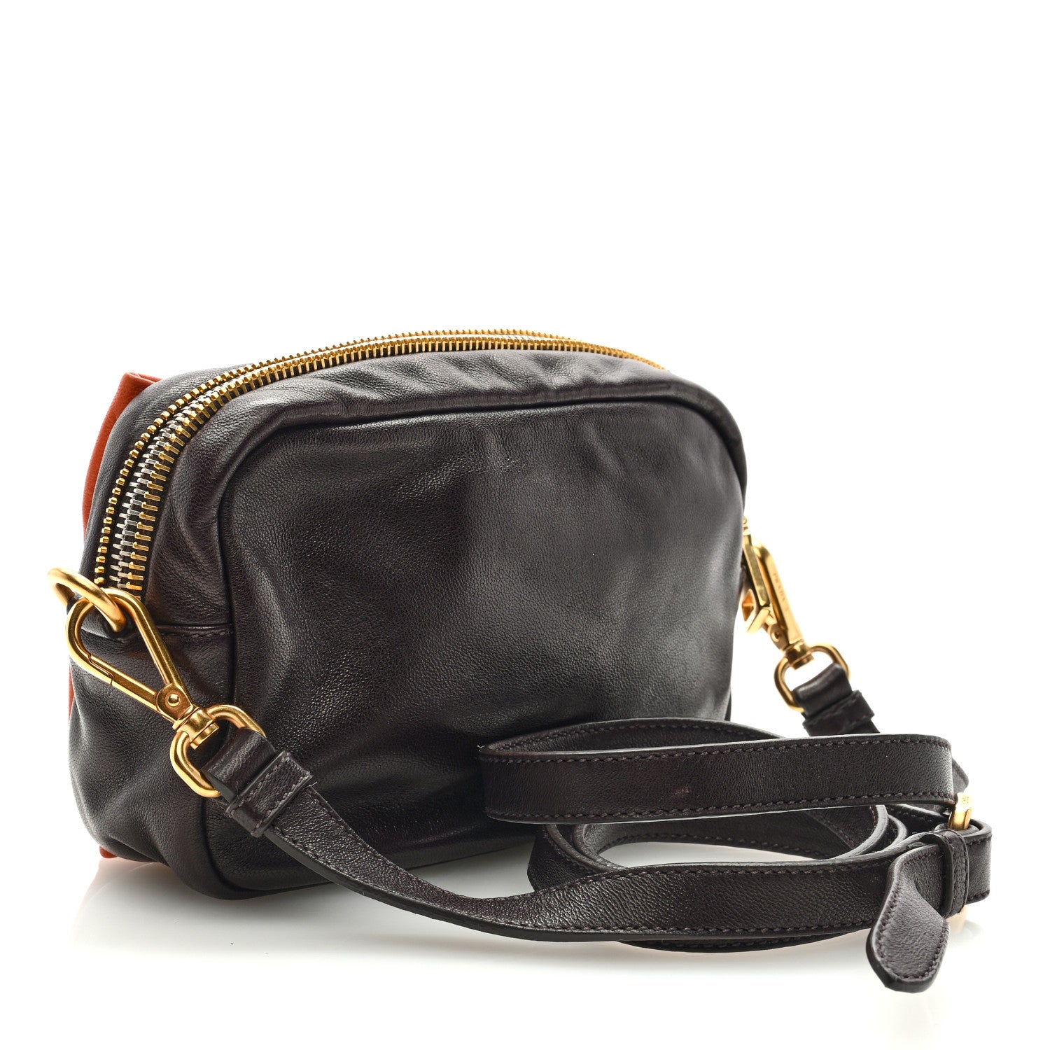 Prada Nappa Zippers Bow Clutch Brown Orange 3 of 8