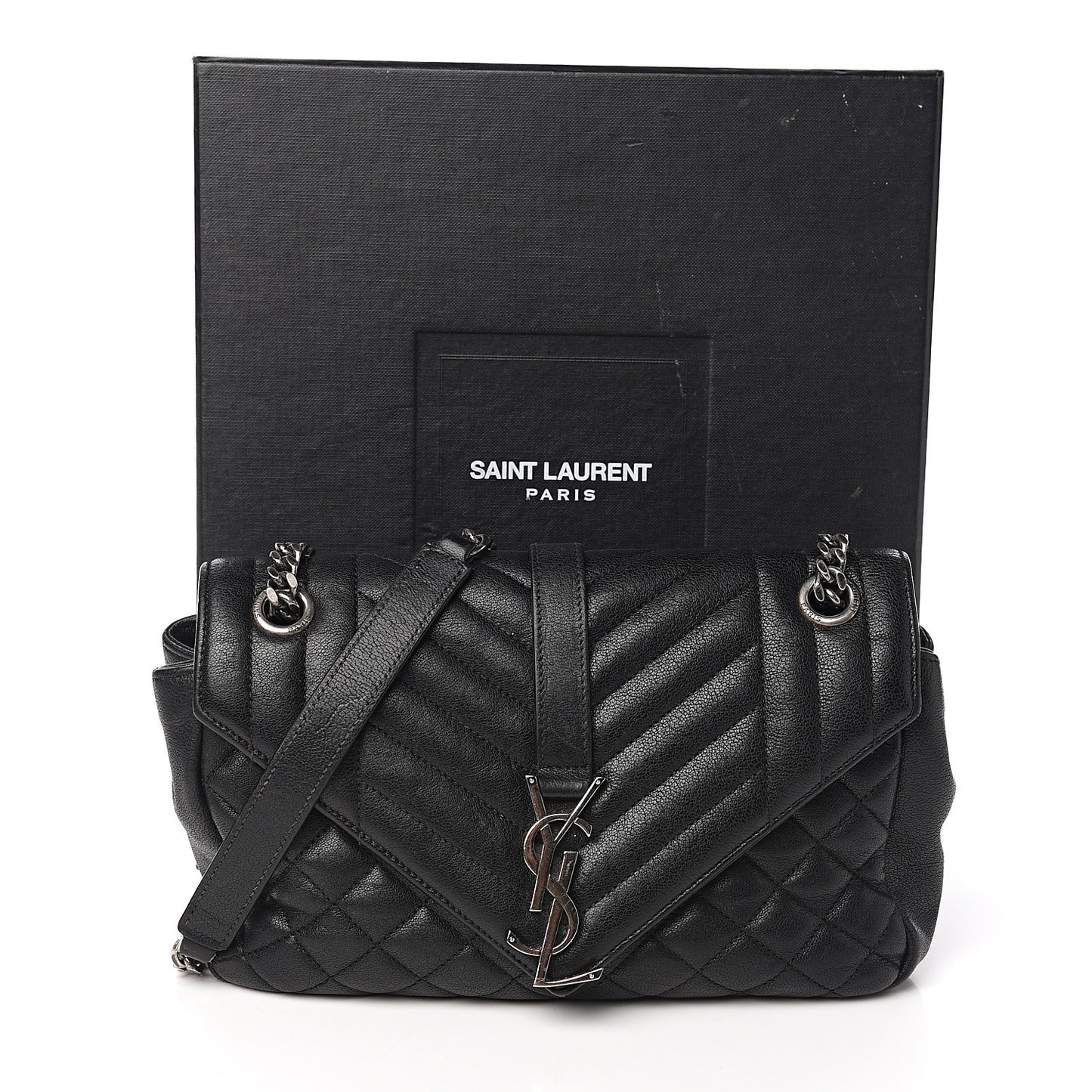 Sheepskin Tri-Quilt Monogram Medium College Bag Black