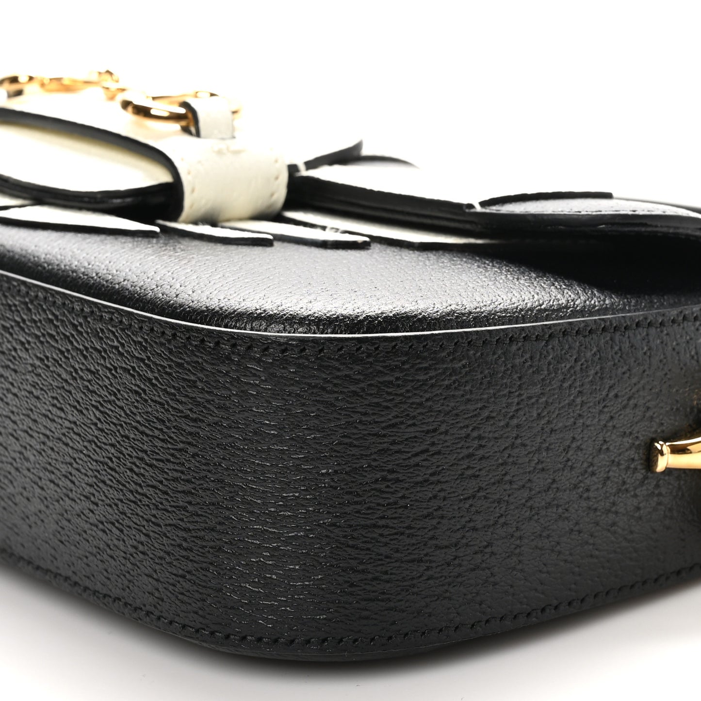 X ADIDAS Textured Dollar Calfskin Web Small Trefoil Horsebit 1955 Shoulder Bag Black Off White