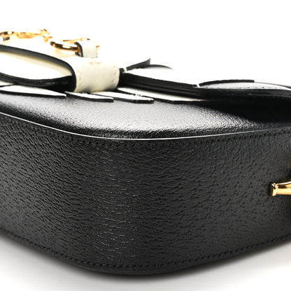 Gucci X ADIDAS Textured Dollar Calfskin Web Small Trefoil Horsebit 1955 Shoulder Bag Black Off White 10 of 10