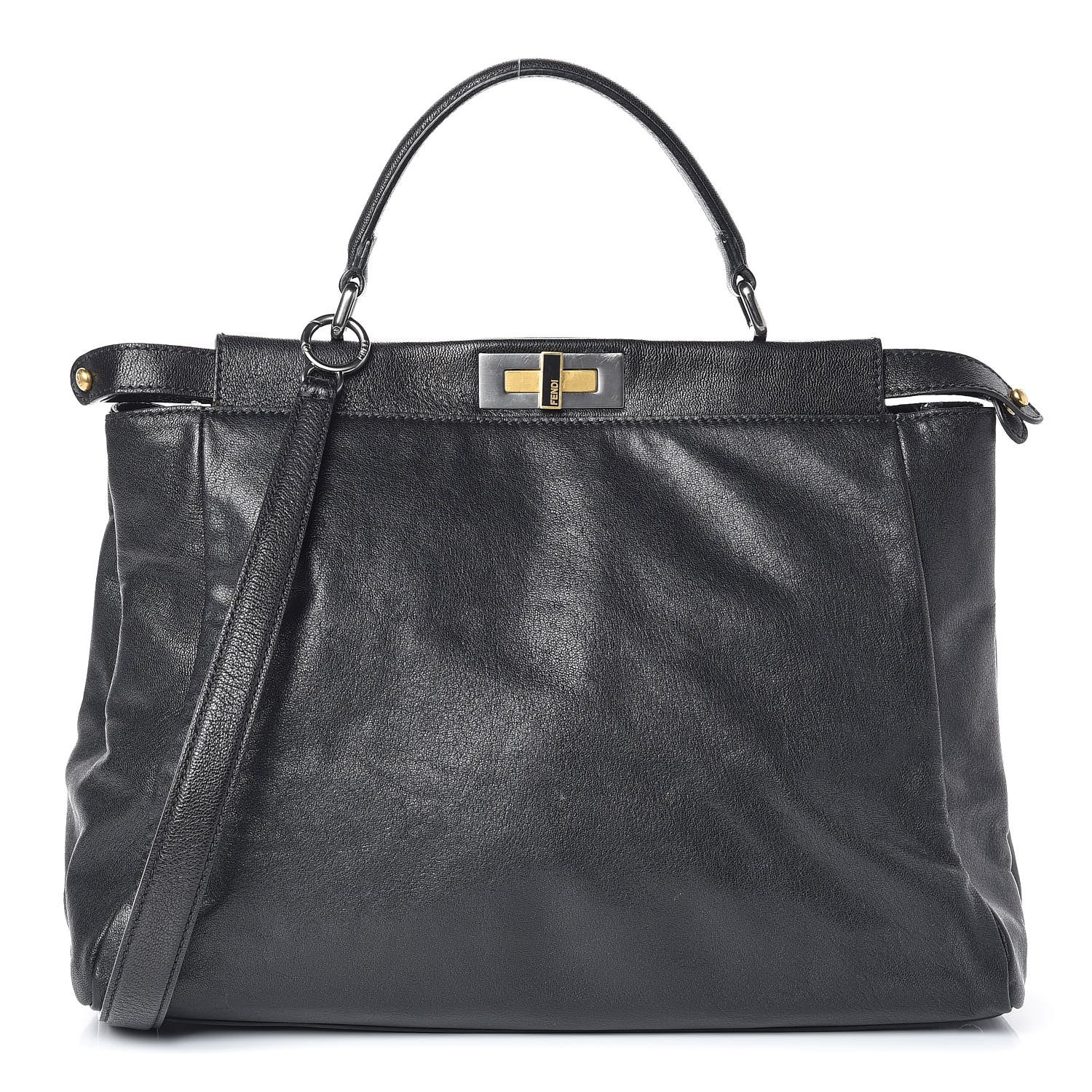 Fendi Goatskin Large Peekaboo Iconic Satchel Black 1 of 9