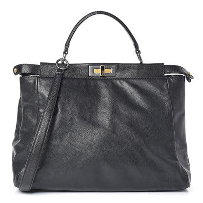 Fendi Goatskin Large Peekaboo Iconic Satchel Black 1 of 9