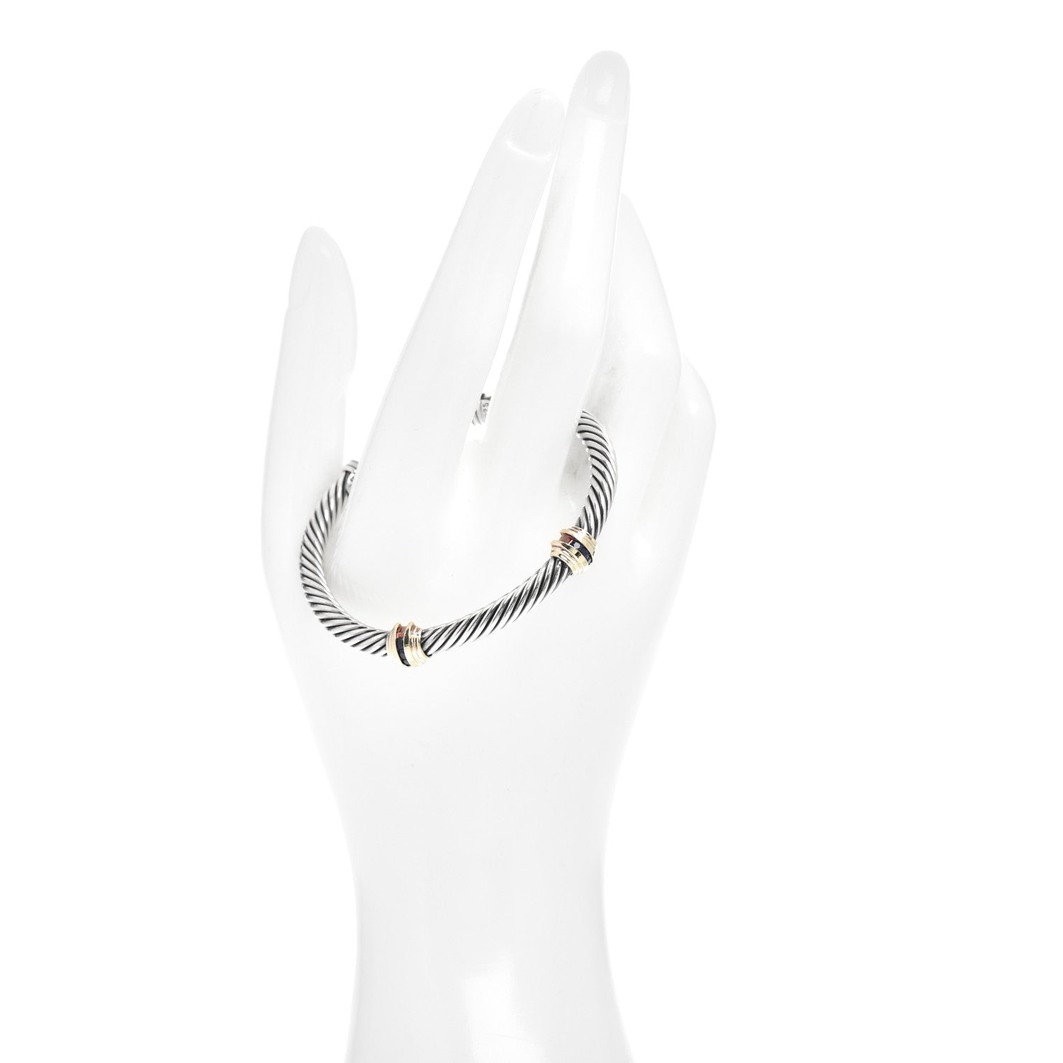 David Yurman Sterling Silver 14K Yellow Gold Blue Sapphire 5mm Cable Classics Two Station Bracelet 2 of 4