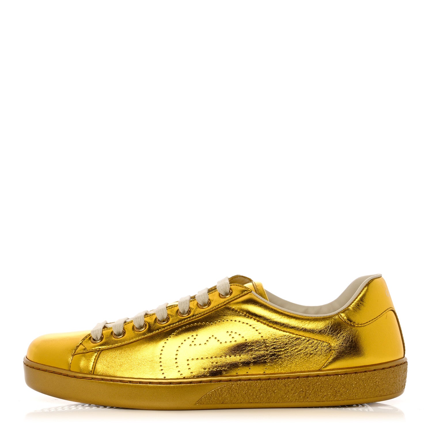 Gucci Metallic Nappa Interlocking G Perforated Mens Ace Sneakers 8.5 Oro Vecchio 1 of 10