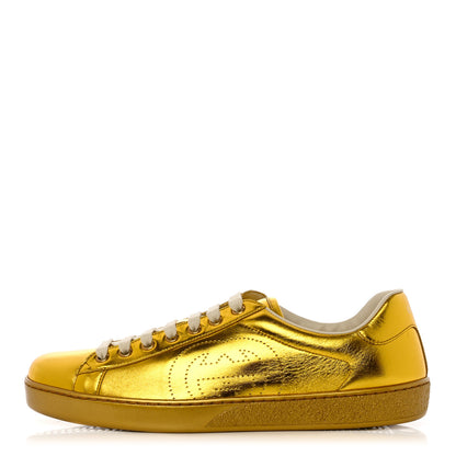 Gucci Metallic Nappa Interlocking G Perforated Mens Ace Sneakers 8.5 Oro Vecchio 1 of 10