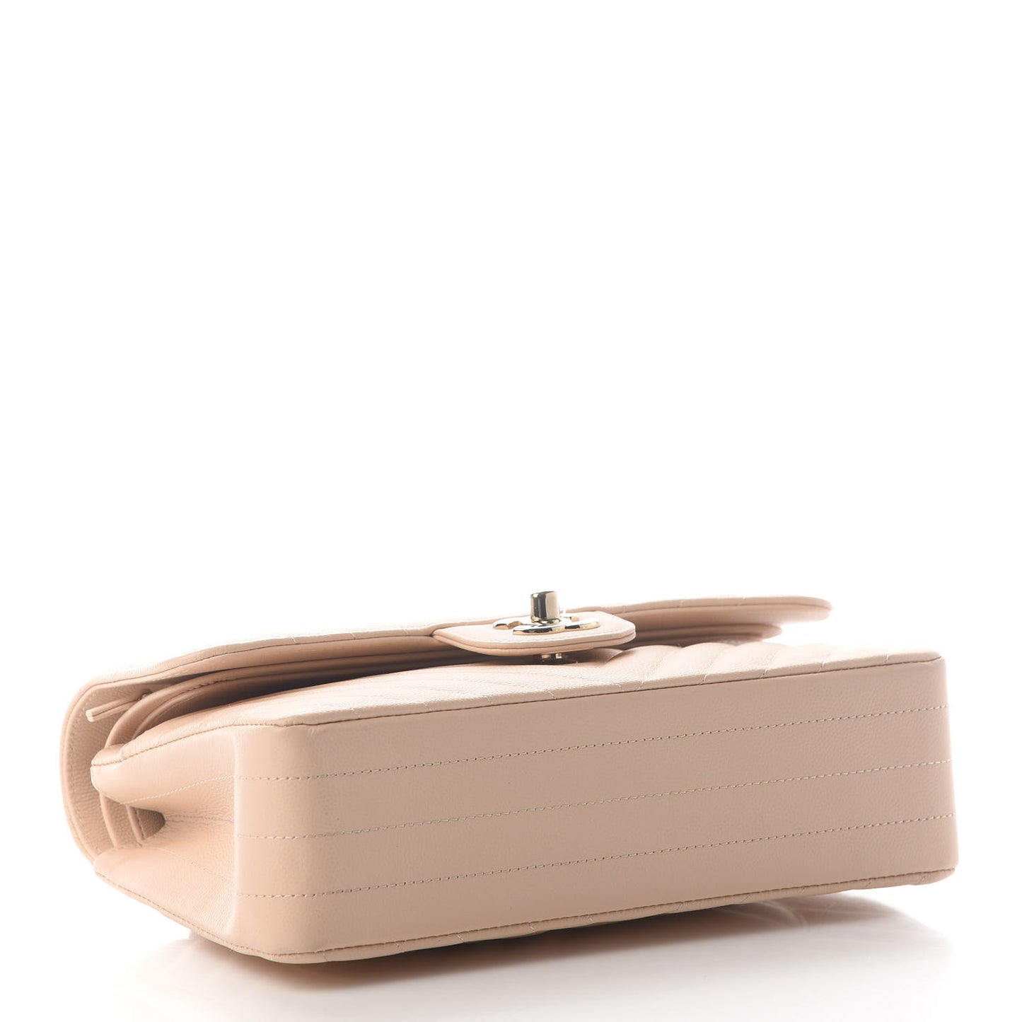 Caviar Chevron Quilted Small Double Flap Beige